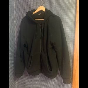 Vince Zip-front Leather trim Thermal Hoodie